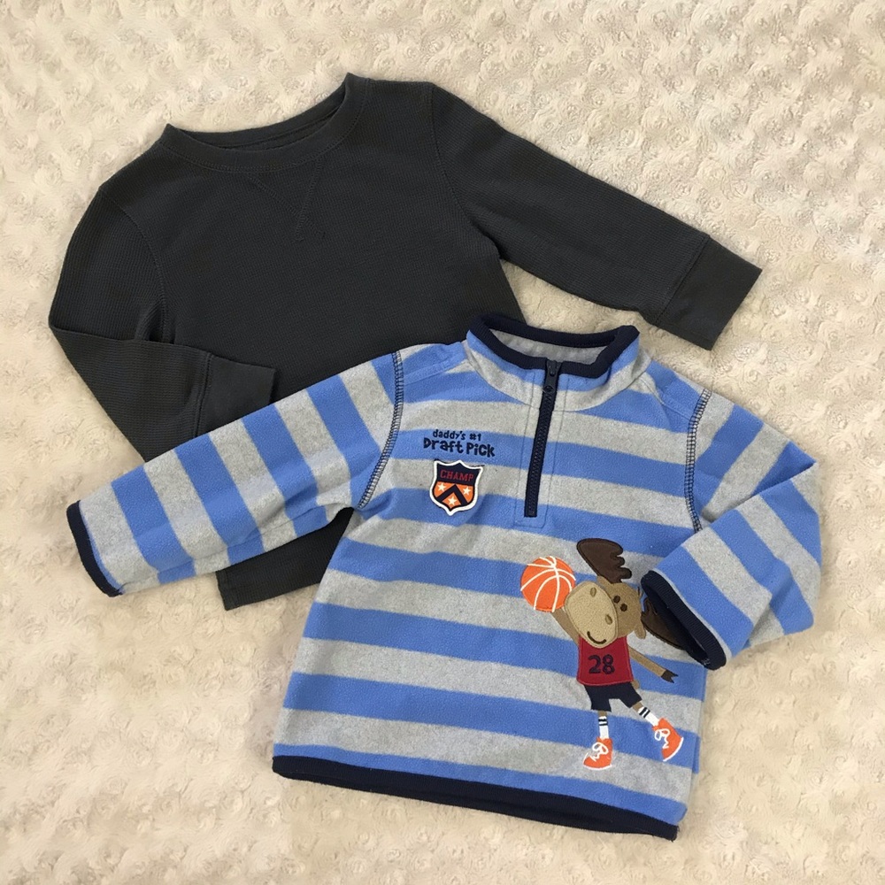 Cat & Jack Boys Gray Sweatshirt and Blue Striped Basketball Pullover